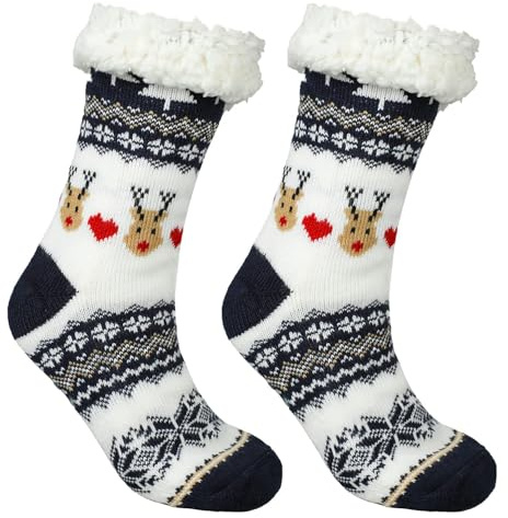 SULOLI Calze Calde Morbidi Natale,Calzini Invernali Antiscivolo,Calze a Pantofola Termiche,Capodanno Regalo per Donna Uomo