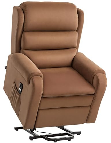 HOMCOM Poltrona Elettrica Alzapersona Reclinabile 160°, Poltrona Relax Elettrica in Velluto con Telecomando, Poggiapiedi e Tasche Laterali, Marrone Scuro