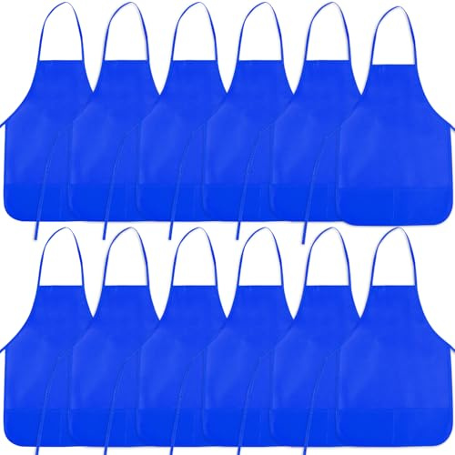 BOUBONI 12 grembiuli blu per bambini con 2 ampie tasche per arte, attività di pittura, artigianato in cucina