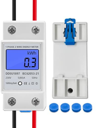 Compteur de consommation électrique, compteur d'énergie électrique monophasé deux fils, numérique LCD 220 V 5 (80) à 50/60 Hz, compteur de consommation électrique avec compteur DIN Rail