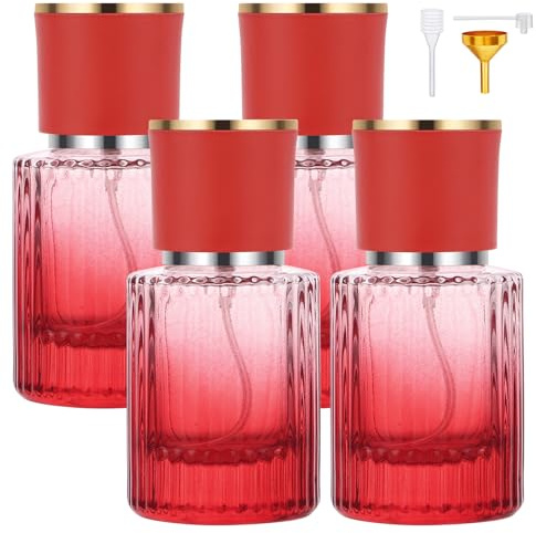 Segus Perfume Travel Bottle, 4 Pcs 30ml Refillable Perfume Atomiser, Leakproof and Portable, with Fine Mist, Glass Atomiser Spray Bottles for Women and Men (Gradient Red)