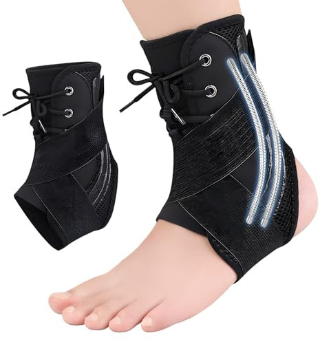 Moorstdel Knöchelbandage Sprunggelenk im Schuhbändern-Stil, Sprunggelenkbandage mit hochleistungsfähigen Aluminium Schiene, Fußbandage Sprunggelenk als hochatmungsaktives und mit hoher Stabilität