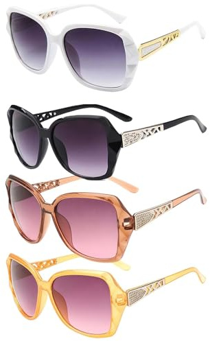 Lot de 4 lunettes de soleil polarisées pour femme, lunettes de soleil vintage pour femme, rondes carrées exquises, adaptées à plusieurs scénarios (polychrome)