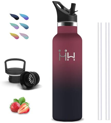 Botella Agua Acero Inoxidable, 750ml Botella Termica, sin BPA, Botella con Pajita, A Prueba de Fugas, Garrafa Termica, Doble Aislamiento, Termo de Agua, Botellas para la Escuela, Oficina, Viajar, Yoga