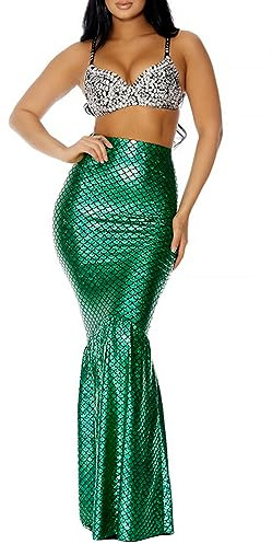 LYSINK Costume de sirène pour femmes – Costume de sirène taille haute moulante en queue de poisson – Jupe longue moulante en forme de queue de poisson – Tenue de costumade pour jeu de rôle –