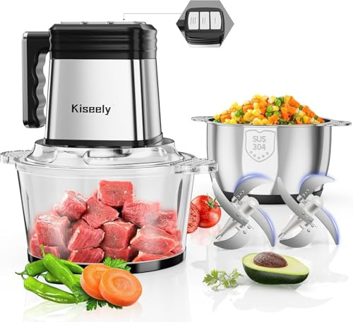 tritatutto elettrico 2 litri, Robot da cucina da a 3 velocità con 2 ciotole e 2 set di lame a due livelli, tritacarne e verdure da 400 W per carne, verdure, frutta e noci (JG4)