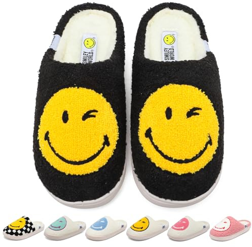 SMILEYWORLD® Pantoufles pour Femme Homme Chaussons d'hiver chauds en peluche et mousse à mémoire de forme pour l'intérieur, jaune noir