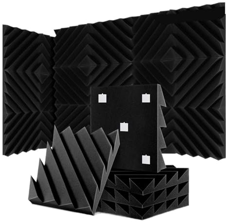 Sound Proofing Panels 12/24 Pcs Home Studio Acoustic Absorption Panel Groove Sound Absorber High Density 3d Decorative Wall Panels(LXC-Black,12 Pcs,High Density)