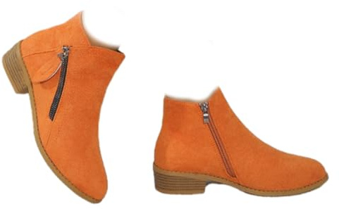 Botas de gamuza de tacón bajo para mujer, suela de goma de tacón grueso, botines de otoño de moda para ropa de trabajo casual, Orange, 39.5 EU