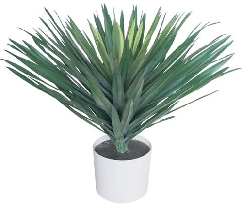 AUMVEYI 27 Artificial Agave Plant in White Pot, Large Potted Fake Desert Green Plants Faux Tropical Leaf Greenery for Indoor Table Desk Outdoor Patio Yard Decor