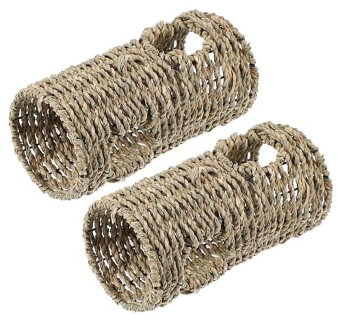 SHOWERORO Túneles para Hámster 2 Piezas de Paja Natural, Juguetes de Actividades para Animales Pequeños, Túnel Seguro y Resistente para Roedores y Chinchillas, Juego Estimulante