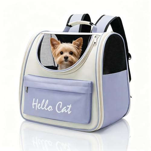 Sac à Dos de Transport pour Chien Chat,Respirant Sac De Transport pour Chien, Sac Transport Chat, Sac Transport Chien, Spacieux Sac Voyage Chiens Chat Laisse et Tapis Intégrés (Bleu)