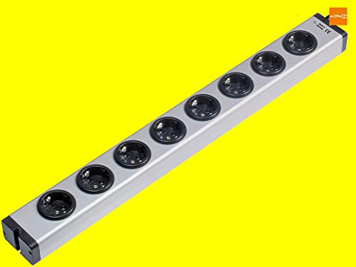 Aluminium-Steckdosen-Leiste 8-Fach Universal-Verteiler mit VOLL-Aluminium-Gehäuse und 3,0m-Leitung | 250 V~, 50 Hz, 16A, 3.600 W | Bodo Ehmann 0600x00082033