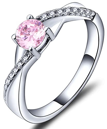 YL Bague de fiançailles en argent 925 avec zircone rose de 5 mm et pierre de naissance d'octobre - Bague à l'infini solitaire pour femme (Taille 54)