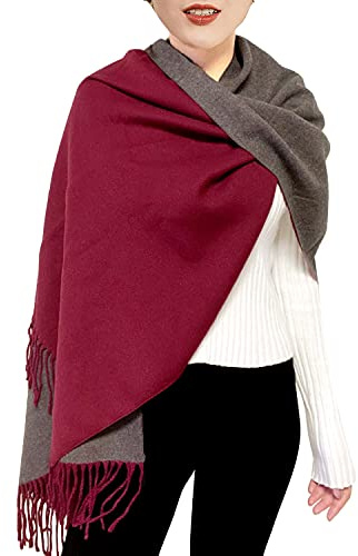 ehsbuy Bufanda de cachemira para mujer, mantones y envolturas de pashmina suaves, reversibles, largas, grandes, cálidas, gruesas, bufandas con borla para bodas, regalos de mujer
