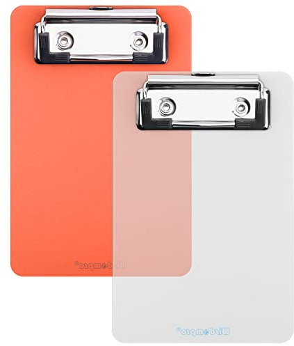 Wisdompro Portablocco Plastica A6 2 pezzi, Cartellina Rigida con Pinza 10 x 15 cm, Porta Blocco Appunti per Notebook, Ricevuta, Elenco, Questioni Importanti (Trasparente, Arancione)