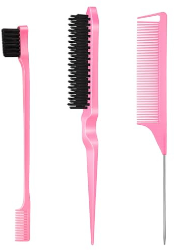 SWEET VIEW 3 Pcs Slick Back Hair Brush, Rat Tail Comb, Edge | Bristle Brush, Hair Accessories for Girls, Kids, Toddlers Sleek Ponytail/Bun, Edge Control and Smoothing Baby Hair & Flyaways