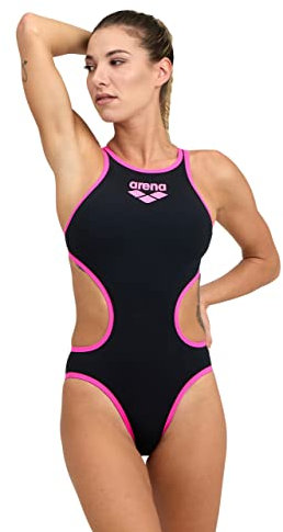 Arena One Big Logo Badeanzug für Damen, Schnelltrocknende, Sportliche Bademode aus Arena MaxLife Eco-Gewebe mit Maximaler Chlorbeständigkeit und 50+ UV-Schutz