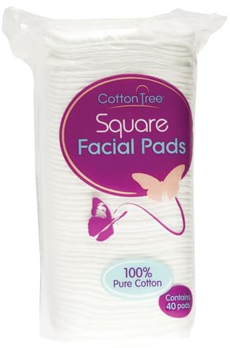 Cotton Tree Almohadillas faciales cuadradas de lana de algodón, suaves y absorbentes (blanco, paquete de 40)