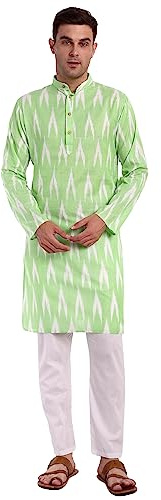 SKAVIJ Men’s Pure Cotton Ikat Print Kurta Pajama Set - Eid & Ramadan Traditional Festive Wear