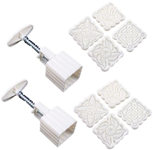 Leadigol Moon Cake Mould Chinese Mid-Autumn Festival Baking Tools Stamps Cakes Hand Pressure DIY Mooncake Molder and Cake Mould 2 Sets