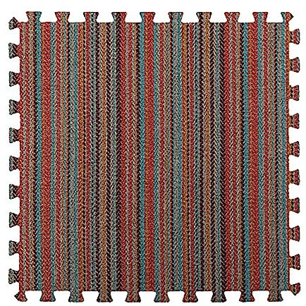 Weiche, Ineinandergreifende Teppichfliesen, 1,08 Quadratmeter Große Baumwoll-Leinen-Schaum-Puzzle-Bodenmatte, Bodenteppiche Für Alle Jahreszeiten, 12x12 Zoll(Color:Stripe 3)