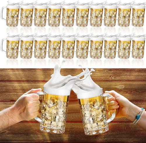 Mifoci 20 Pcs 20oz Plastic Beer Mugs with Handles Oktoberfest Beer Stein