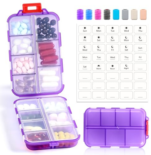 Pillen-Organizer-Box mit 14 Fächern und 40 weißen Etiketten – Reise-Medikamenten-Etui-Set – Tasche für tägliche und wöchentliche Apotheke – 7 Tage, 2 mal täglich Vitaminpräparate,