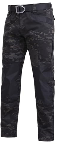 BWBIKE Pantaloni Outdoor da Uomo Idrorepellenti da Combattimento Mimetici Tattici Resistenti all'Usura Camo Trainning EDC Cargo, Nero, XXL