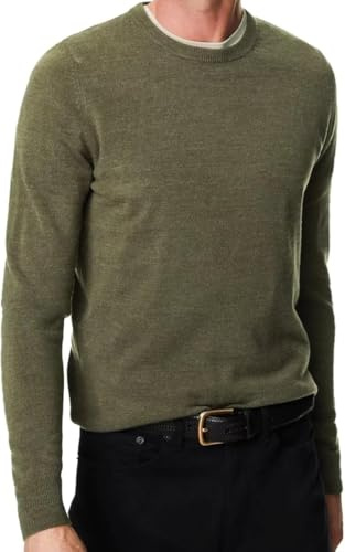 MATINEE Mens Fine Knitted Luxury Supersoft Cashmere-Like Crew Neck/V Neck/Zip Neck Sweaters, Fine 12 Gauge Knit Structure (UK, Alpha, L, Regular, Regular, Olive Green Marl, Crew Neck)