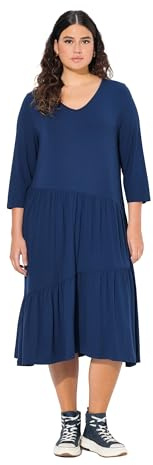 Ulla Popken Midikleid, Volants, A-Linie, V-Ausschnitt, 3/4-arm Robes Femme
