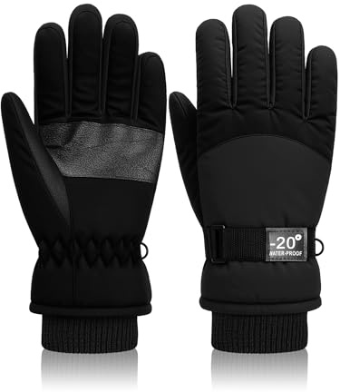 Geyoga Kids Waterproof Winter Snow Ski Gloves for Boy Girl Outdoor Warm Thickening Snowboard Gloves(3-6 Years,Black)