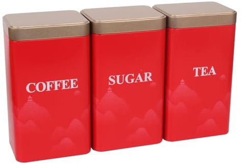 Hylruu Lot de 3 boîtes de rangement en métal rouge avec couvercle doré pour thé, café, sucre, 1200 ml