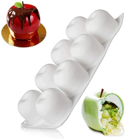 CUEMOON Molde de silicona 3D para tartas de manzana con 8 huecos, para hacer bombas de chocolate caliente, tartas, gelatina, mouss