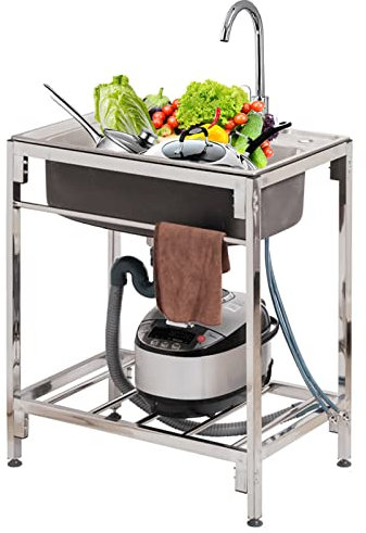 LAVELLO DA CUCINA Lavello autoportante in acciaio inox Lavello per ristorante commerciale Grande vasca singola Lavello industriale da esterno per garage Lavanderia per ristorante Interno Est