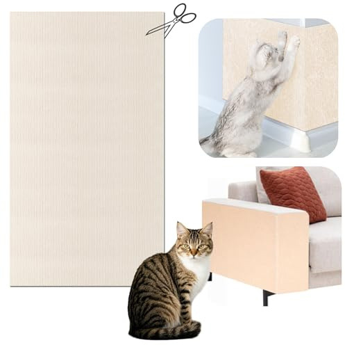 Katzen Kratzmatte Selbstklebend XXL für Katzen, 200 x 40 cm, Kratzschutz für Sofa und Wände, Katzenteppich für Möbel (Cremeweiß, 40X200 cm)