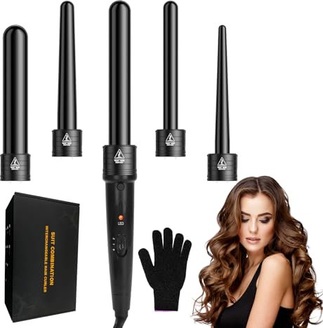 Anluomafuy Ferro Arricciacapelli 5 in 1,Ondulatore Modellatore Multifunzione,Set Ferro Arricciacapelli con Ferri di Diverso Diametro,150°-210° Temperatura Regolabile Adatto a Tutti i Tipi di Capelli