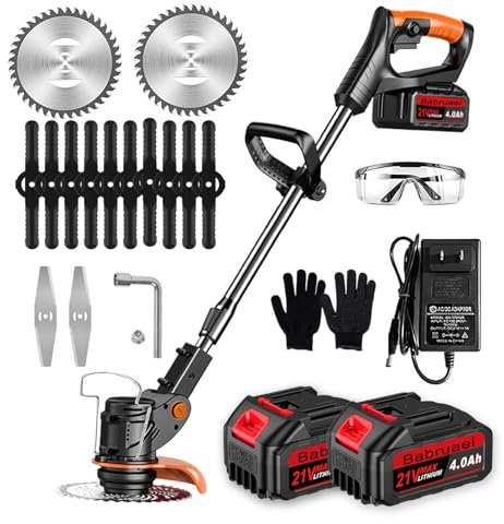 rasentrimmer mit akku 3-in-1 Elektrischer Rasentrimmer und Motorsense - Verstellbarer (2 x 4000A Akku und schnelles Ladegerät), mit 3 Arten Klingen für Rasenschneiden Garten