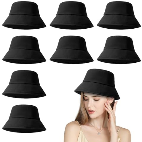 Lotvic 8 Pcs Unisex Bucket Hat, Foldable Summer Sun Hat, UV Protection Beach Fisherman Hats, Breathable Sun Hats for Men Women, Reversible Bucket Hat for Traveling Fishing Hiking Camping