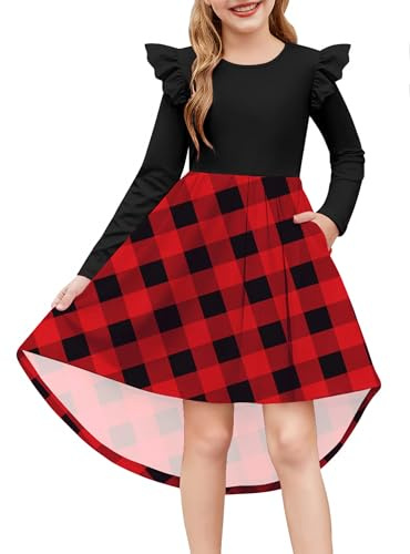 Arshiner Abiti Bambine e Ragazze Maniche Lunghe Abito Festivo Bambini Inverno Vestito da Natale a Trapezio Scollo Rotondo con Tasca