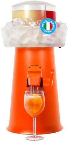 Sprizzer - Sprizzer Machine per lo Spritz, Dispenser con Miscelatore per Aperitivo e Aperol Spritz, Contenitore per Ghiaccio, 3L, Erogatore Manuale senza Elettricità/Batterie, Arancione, Made in Italy