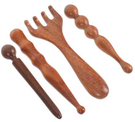 ORFOFE Set de 4 Bâtonnets de Réflexologie en Bois Léger pour Massage Visage, Pieds et Mains, Outils Portatifs pour Rajeunissement à Domicile Déplacement
