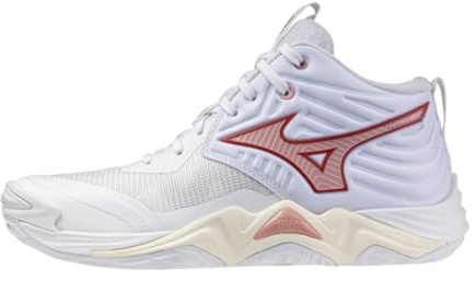 Mizuno Wave Momentum Elite Mid, Scarpe da Pallavolo Mid-Top, Bianco e Rosso, con Ammortizzazione Enerzy (Bianco, Sistema Taglie Calzature EU, Adulto, Donna, Numero, Media, 40)