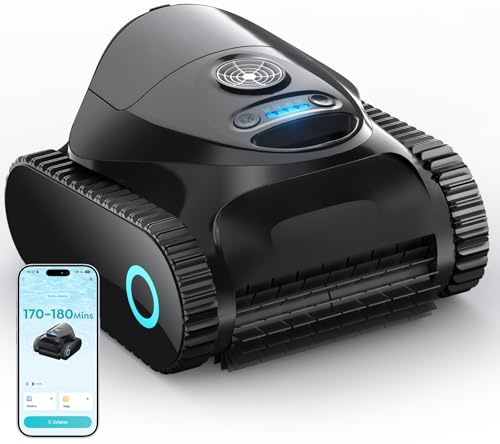 C1 Robot Piscina Limpiafondos y Paredes, Línea de Flotación, Doble Filtro, Aspirador Piscina Bateria, 7 Modos de Limpieza, 180 min Autonomía, Limpiador con App, Limpiafondos Piscina de hasta 160 m²