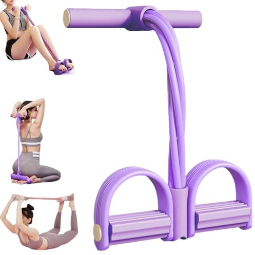 Banda Elástica con Pedales para Fitness - Gomas Elasticas Musculacion para Entrenar Abdomen, 4 Tubos de Resistencia para Ejercicio en Casa (Morado)