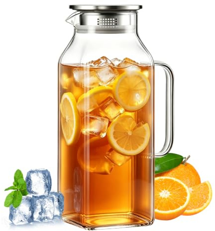 Glaskaraff 2 liter, med förseglat lock, lätt att rengöra värmebeständig vattenkaraff med handtag, för kallt varmt vatten iste vin juice te mjölk