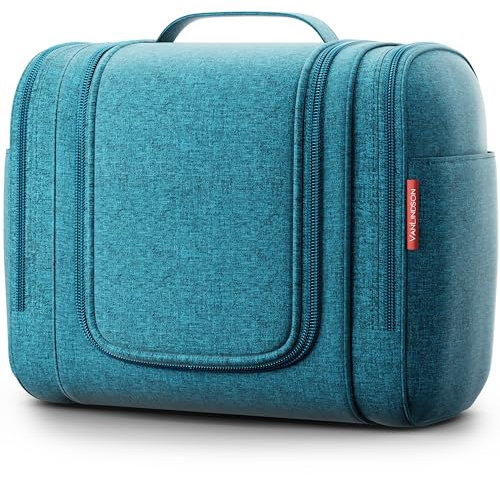 VanLindson Kulturbeutel XXL, 9 Liter Stauraum, 3-in-1 Kulturtasche zum Aufhängen für Damen, Herren und Kinder, Kosmetiktasche für Reise, Waschtasche, Waschbeutel, Wasserabweisend, Türkis