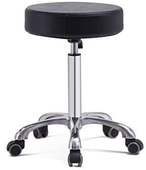 Grace&Grace Höhenverstellbar Rollhocker Drehhocker Mit Rollen Arbeitshocker Massagehocker Medizinischer Stuhl Drehstuhl Bürohocker Sitzhocker Kücheocker (No Backrest with Casters-Classic Flat, Black)