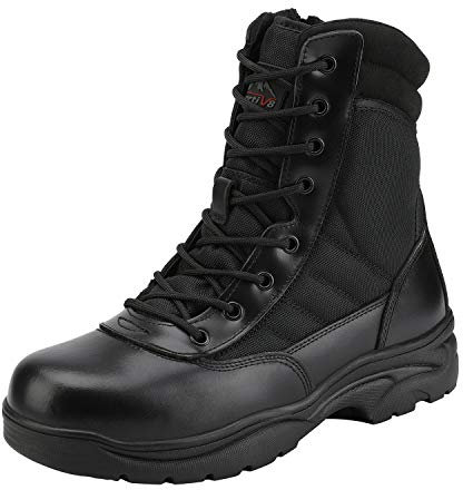 NORTIV 8 Herren Militärische Taktische Arbeitsstiefel Security Einsatzstiefel Boot Zipper Militär Kampfstiefel Springerstiefel,Size 43,Schwarz,TROOPER