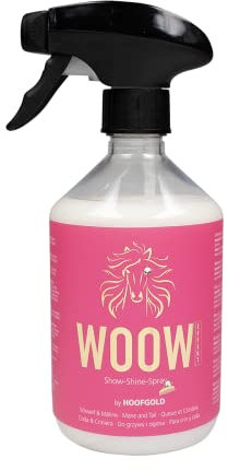 HOOFGOLD WOOW Mähnenspray für Pferde – Glanzspray & Schweifspray mit Wow-Effekt – Leichtkämmspray für Mähne & Schweif – Extra Pflege für Friesen, Tinker, Haflinger – ADMR-konform – 500 ml